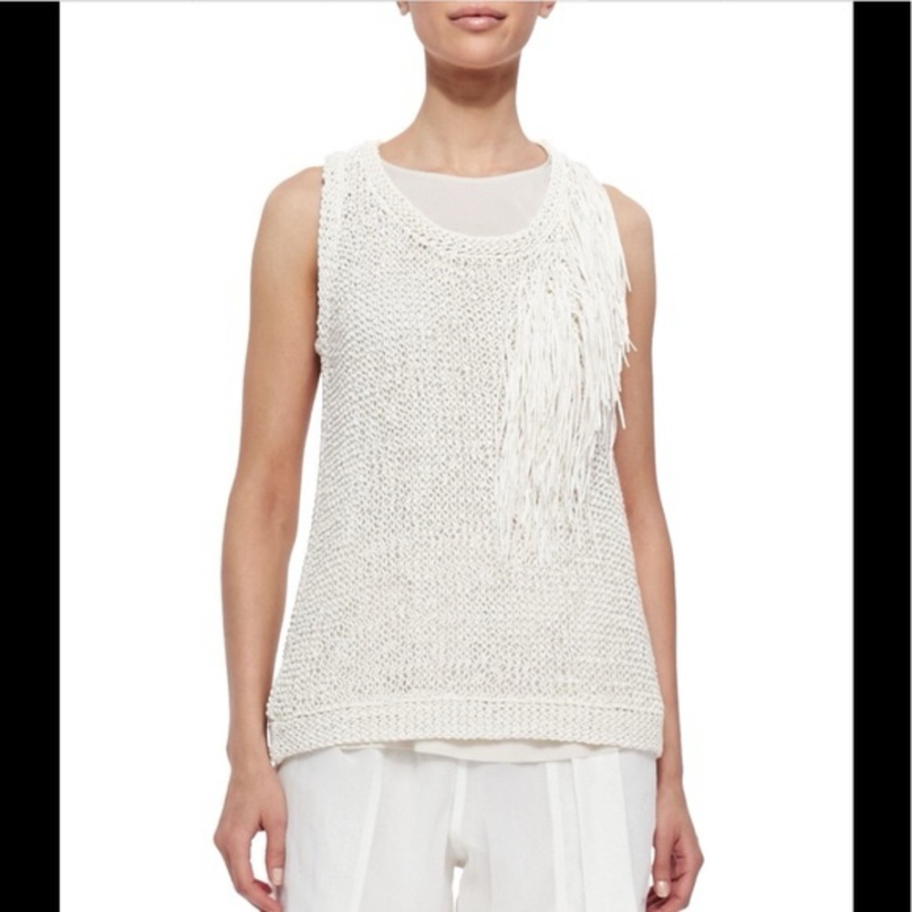 Brunello Cucinelli | Cream Fringe Tank Top Summer Coverup | Sz L